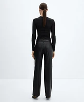 Mango Women's Mid-Rise Leather Effect Trousers