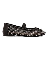 Mia Women's Unica Mary-Jane Rhinestone Mesh Flats