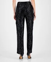 Anne Klein Women's Sequin High Rise Cargo Pants