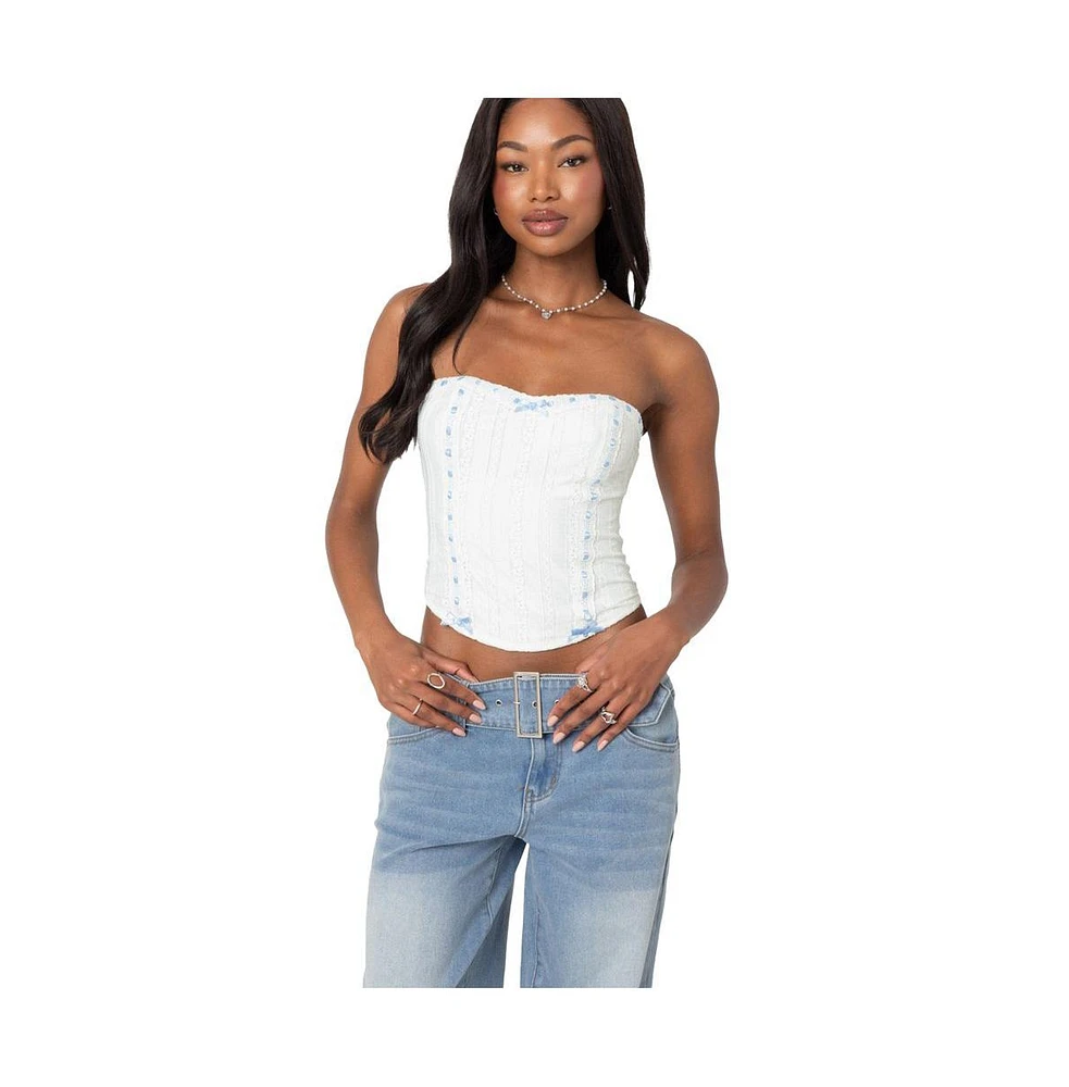 Edikted Women's Mist lacey ribbon corset top