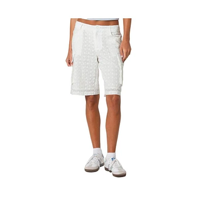 Edikted Women's Eyelet cargo bermuda shorts