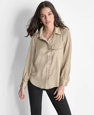 Dkny Women's Long-Sleeve Button-Front Blouse