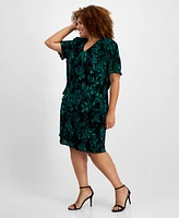 Connected Plus V-Neck Short-Sleeve Jersey Sheath Dress