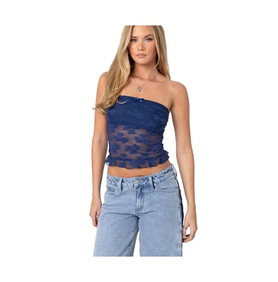 Edikted Women's Ballet sheer lace tube top