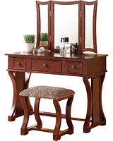 Streamdale Furniture Cherry Mdf Vanity Set with Mirror, Stool & Drawers