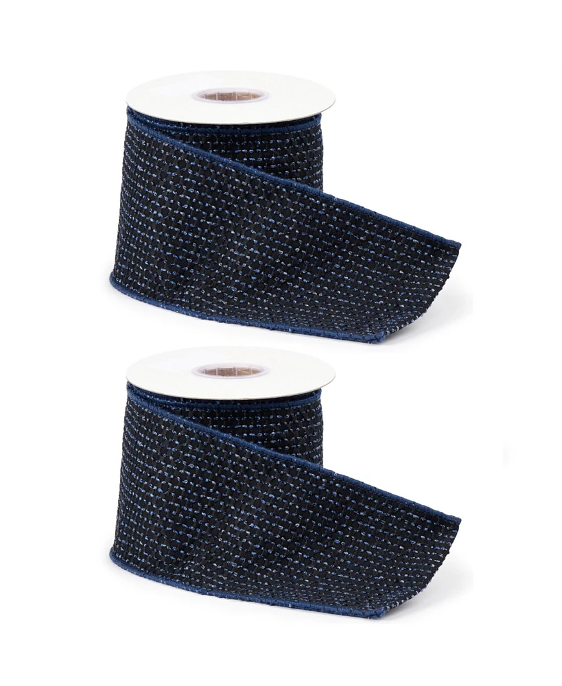 Slickblue Set of 2 Wired Polyester/Cotton Ribbons – Versatile for Crafting and Decor
