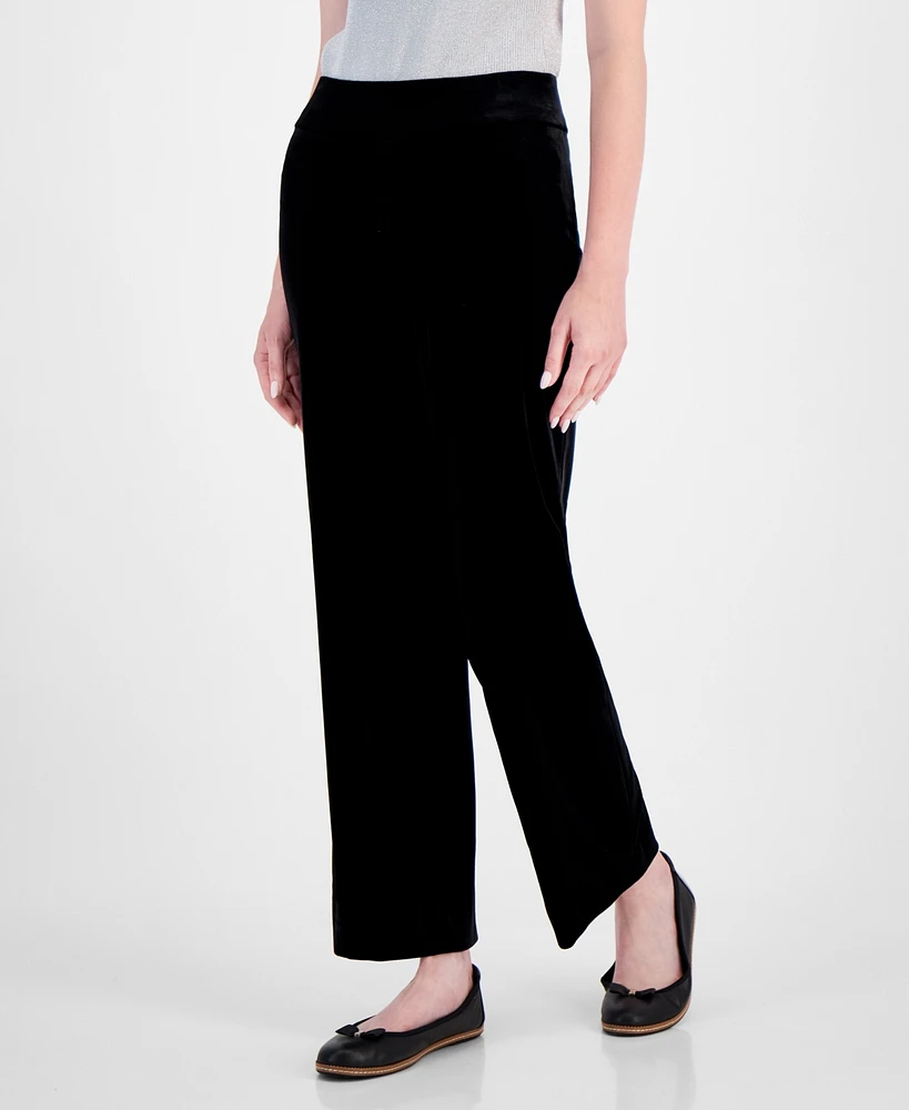 Anne Klein Women's High-Rise Wide-Leg Velvet Pants