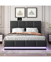 Streamdale Furniture Queen Size Tufted Storage Bed with Led Lights & Usb Charger