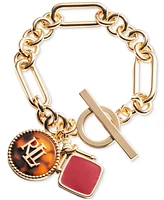 Lauren Ralph Lauren Gold-Tone Logo Tortoise-Look Multi-Charm Link Bracelet