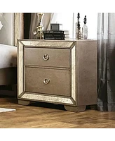 Streamdale Furniture Glam Champagne Gray Finish 1 Piece Nightstand Antique Mirror Panels Ring Pull Handles Bedroom Furniture