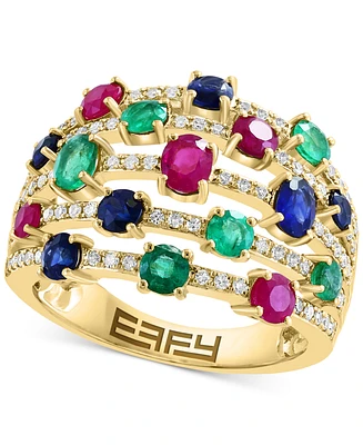 Effy Multi-Gemstone (2-1/4 ct. t.w.) & Diamond (1/4 ct. t.w.) Multirow Cluster Ring in 14k Gold