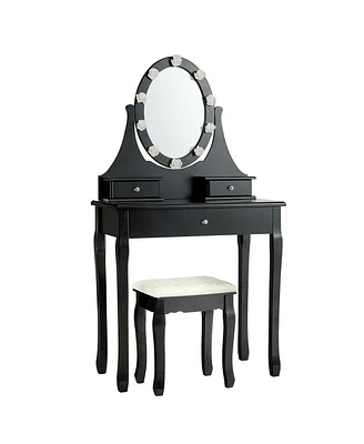 Sugift 3 Drawers Lighted Mirror Vanity Dressing Table Stool Set