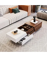 Streamdale Furniture Modern Extendable Sliding Top Coffee Table With Storage In White & Walnut