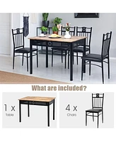 Sugift 5 Pieces Dining Set Wood Metal Table and 4 Chairs with Cushions