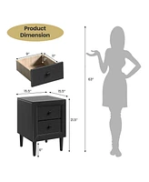 Sugift 2 Pieces Multipurpose Retro Nightstand Set with Drawers