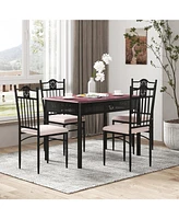 Sugift 5 Pieces Dining Set Wood Metal Table and 4 Chairs with Cushions