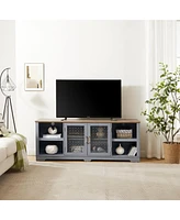 Streamdale Furniture Multi-Purpose Tv Stand with Ample Storage, 70" Light Blue & Oak, for TVs up to 80