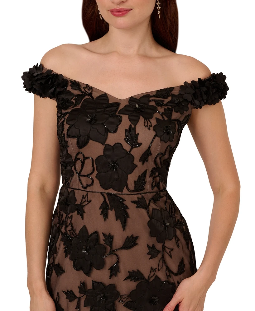 Adrianna Papell Women's Off-The-Shoulder Beaded Floral Sheath Dress