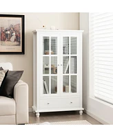 Sugift 55 Inch Bookcase Cabinet with Tempered Glass Doors