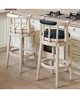 Streamdale Furniture Bar Stools Seat Height 26'' Leather Wooden Bar Stools(White-blue 1pc)