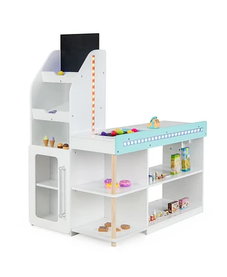 Givimo Wooden Kids Supermarket Playset with Cash Register and Shopping Cart