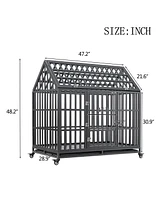 Simplie Fun Heavy Duty Dog Cage Pet Crate With Roof & Window On Roof