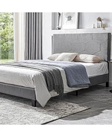 Streamdale Furniture Queen Size Upholstered Platform Bed Frame, Wood Slat Support, Easy Assembly, Grey