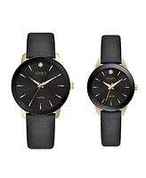 Jones New York Men and Women's Analog Black Polyurethane Leather Strap His Hers Watch 42mm, 34mm Gift Set