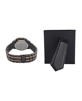 American Exchange Men's Two-Tone Metal Alloy Bracelet Analog Watch 42mm Gift Set