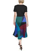 Karl Lagerfeld Paris Women's Mixed-Media Printed Pleated Dress