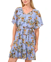 CeCe Women's Floral-Print Short-Sleeve Tiered Dress