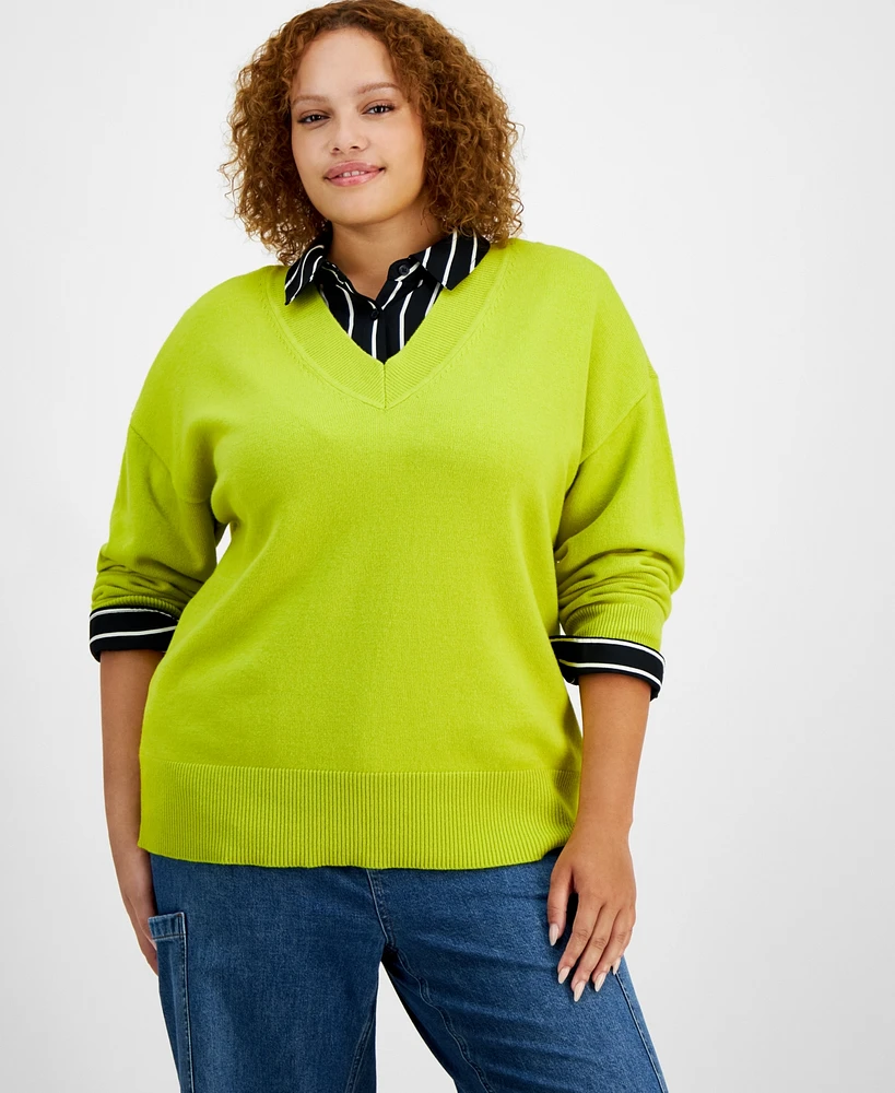 On 34th Trendy Plus V-Neck Sweater, Created for Macy's