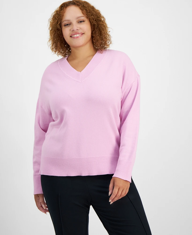 On 34th Trendy Plus Size V-Neck Sweater, Created for Macy's