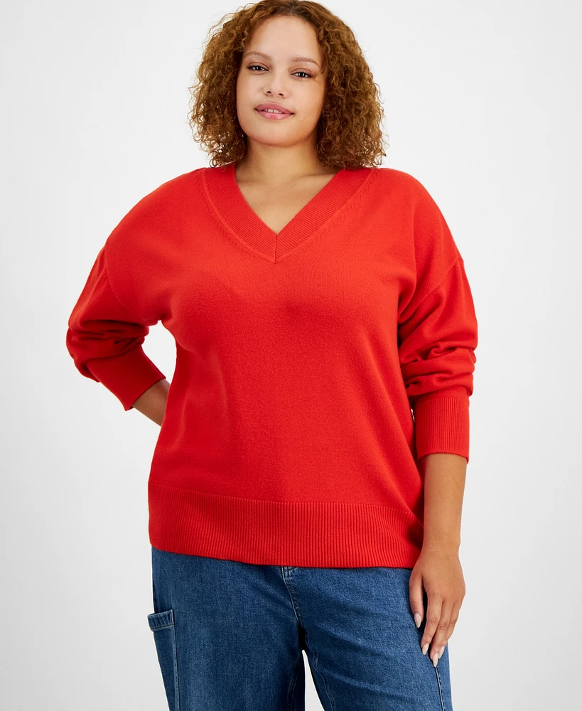 On 34th Trendy Plus V-Neck Sweater, Created for Macy's