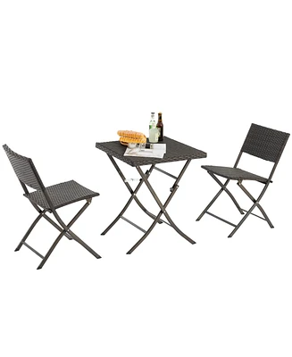 Simplie Fun Durable & Stylish Folding Rattan Bistro Set for Outdoor Comfort