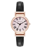 Anne Klein Women's Quartz Black Classic Leather and Rose Gold-Tone Alloy Metal Strap Watch, 28mm