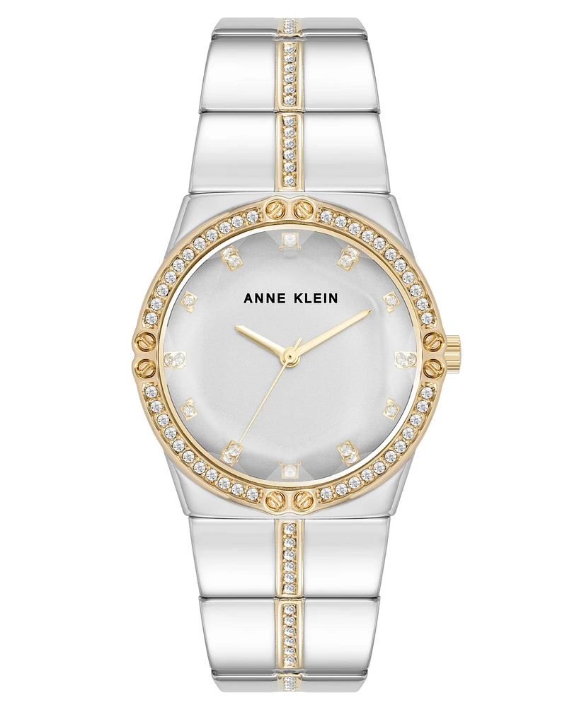 Anne Klein Women's Quartz Faceted Crystal Bezel Two-Tone Alloy Metal Watch, 32mm