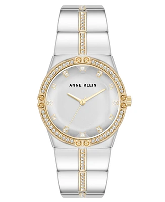 Anne Klein Women's Quartz Faceted Crystal Bezel Two-Tone Alloy Metal Watch, 32mm - Silver-Tone/Gold