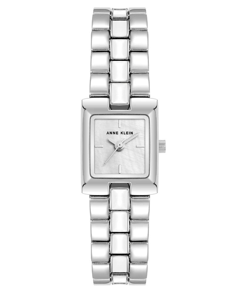 Anne Klein Women's Quartz Petite White Enamel Center Link Silver-Tone Alloy Metal Bracelet Watch, 17.5mm