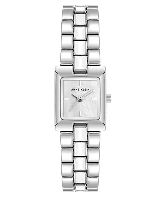 Anne Klein Women's Quartz Petite White Enamel Center Link Silver-Tone Alloy Metal Bracelet Watch, 17.5mm