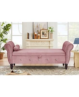 Streamdale Furniture Velvet Storage Ottoman Bench with Crystal Buckle, Solid Wood Legs, Pillow