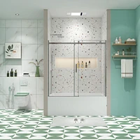 Sliding Bathtub Shower Door, 5/16" Tempered Glass, Polished Finish