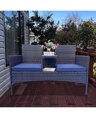 Simplie Fun Modern Wicker Patio Conversation Set with Cushions & Glass Table