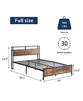 Streamdale Furniture Rustic Brown Full Bed Frame with Led Lights & Storage