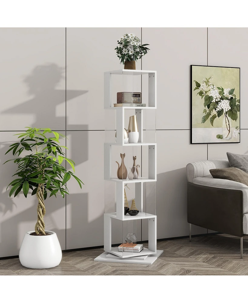 Streamdale Furniture 5-Tier Rotating Bookshelf with Acrylic Shelves and Anti-Toppling Base