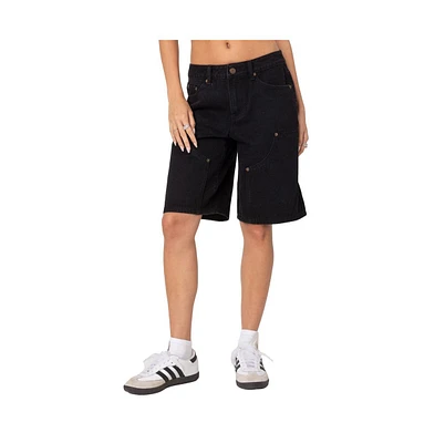 Edikted Women's Jacqui Low Rise Denim Bermuda Shorts