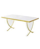 Tribesigns 63" Modern Executive Desk, Large Office Desk with Thickened Frame, Glossy Computer Desk Writing Desk Study Table for YFme Office, White & G