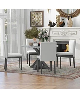 Simplie Fun 5-Piece Farmhouse Dining Set with Upholstered Chairs