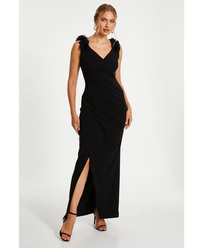 Quiz Women's Scuba Crepe Strap Trim Ruched Maxi Dress