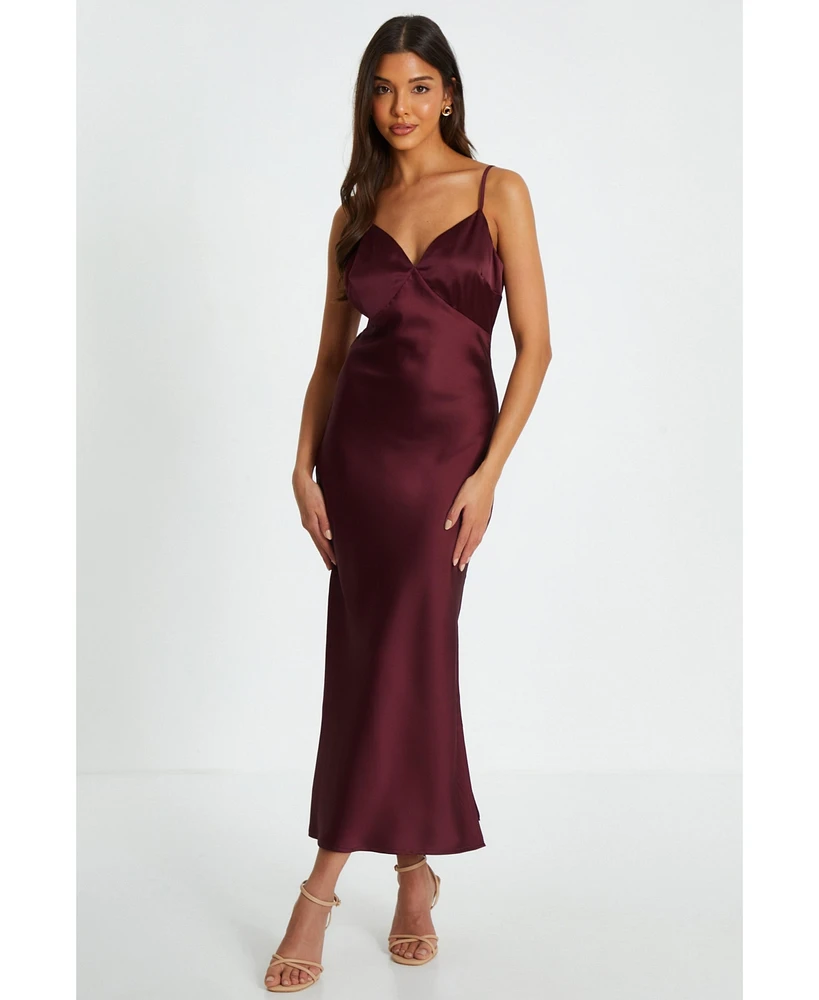 Quiz Women's Satin V Neck Slip Maxi Dress